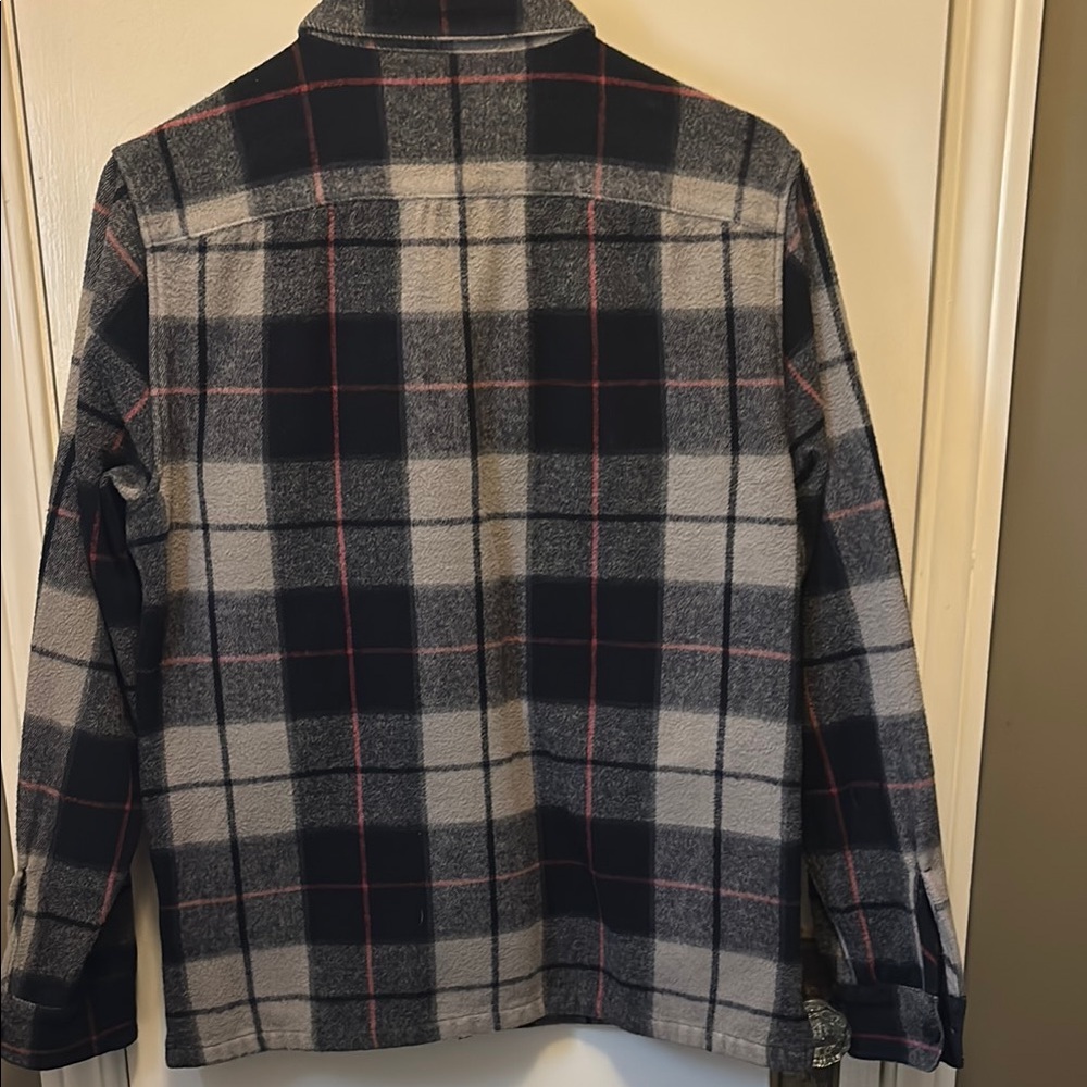 Abercrombie & Fitch Men's Plaid Shirt Jacket - Navy and Gray - Picture 3 of 4